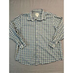 True Nation Plaid Long Sleeve Button Up Shirt Men's Size 2XL Green Blue White